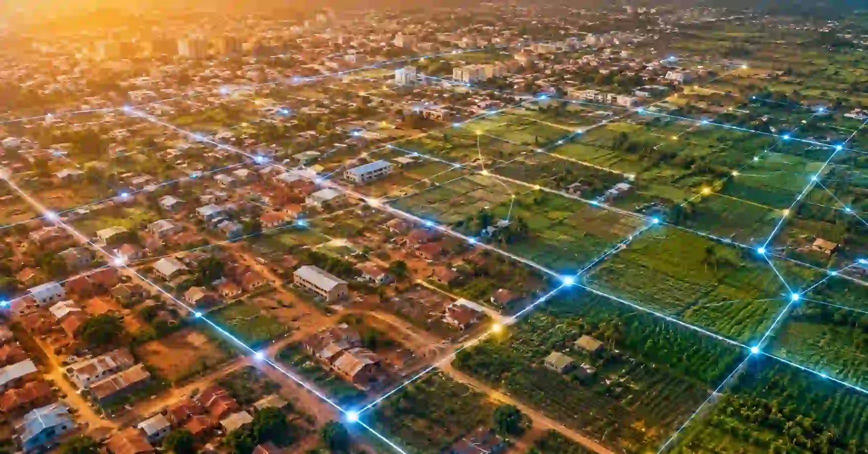 Blockchain land fraud prevention concept showing digital land title records across an African map