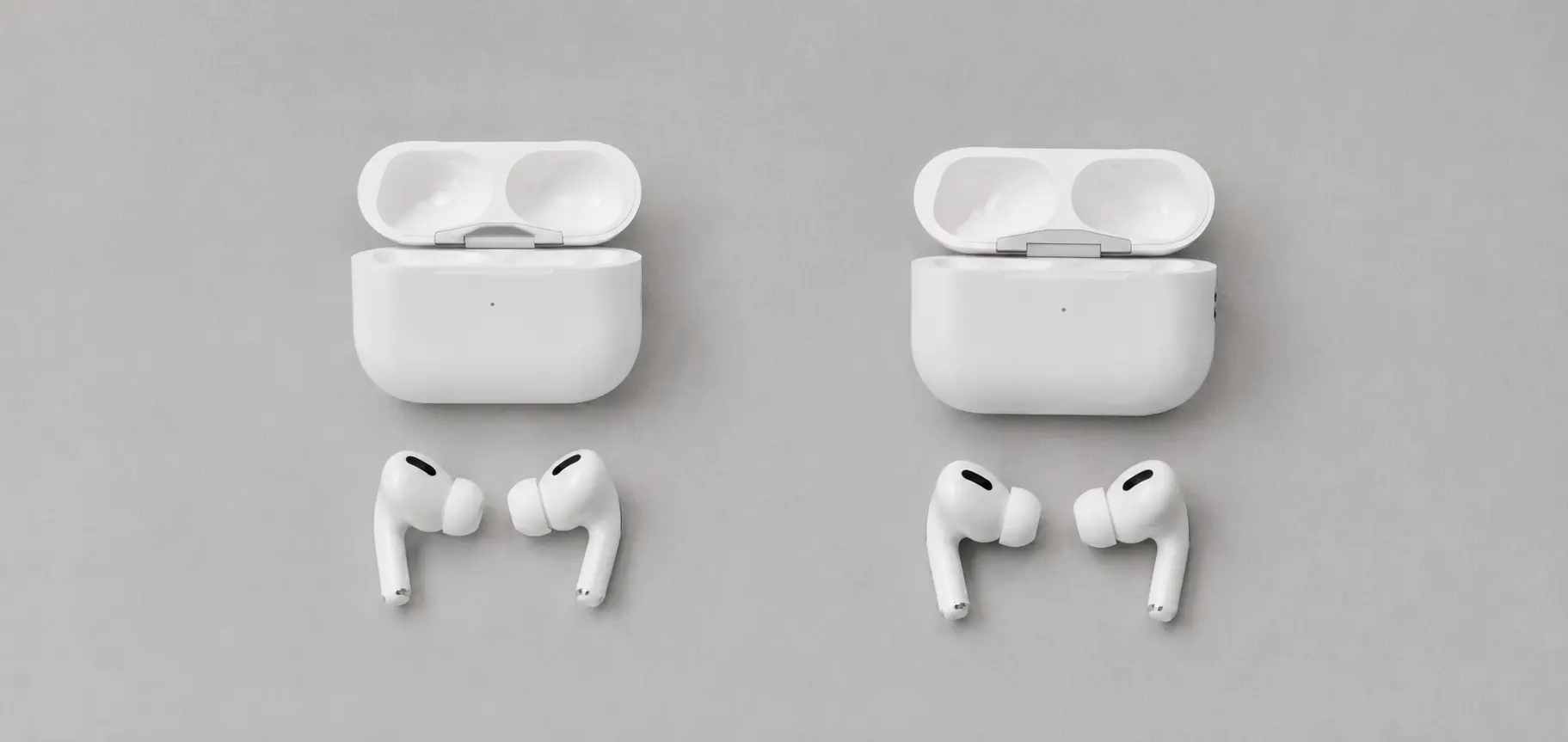 Side-by-side comparison of Apple AirPods Pro 2 and AirPods Pro 3 charging cases on a desk