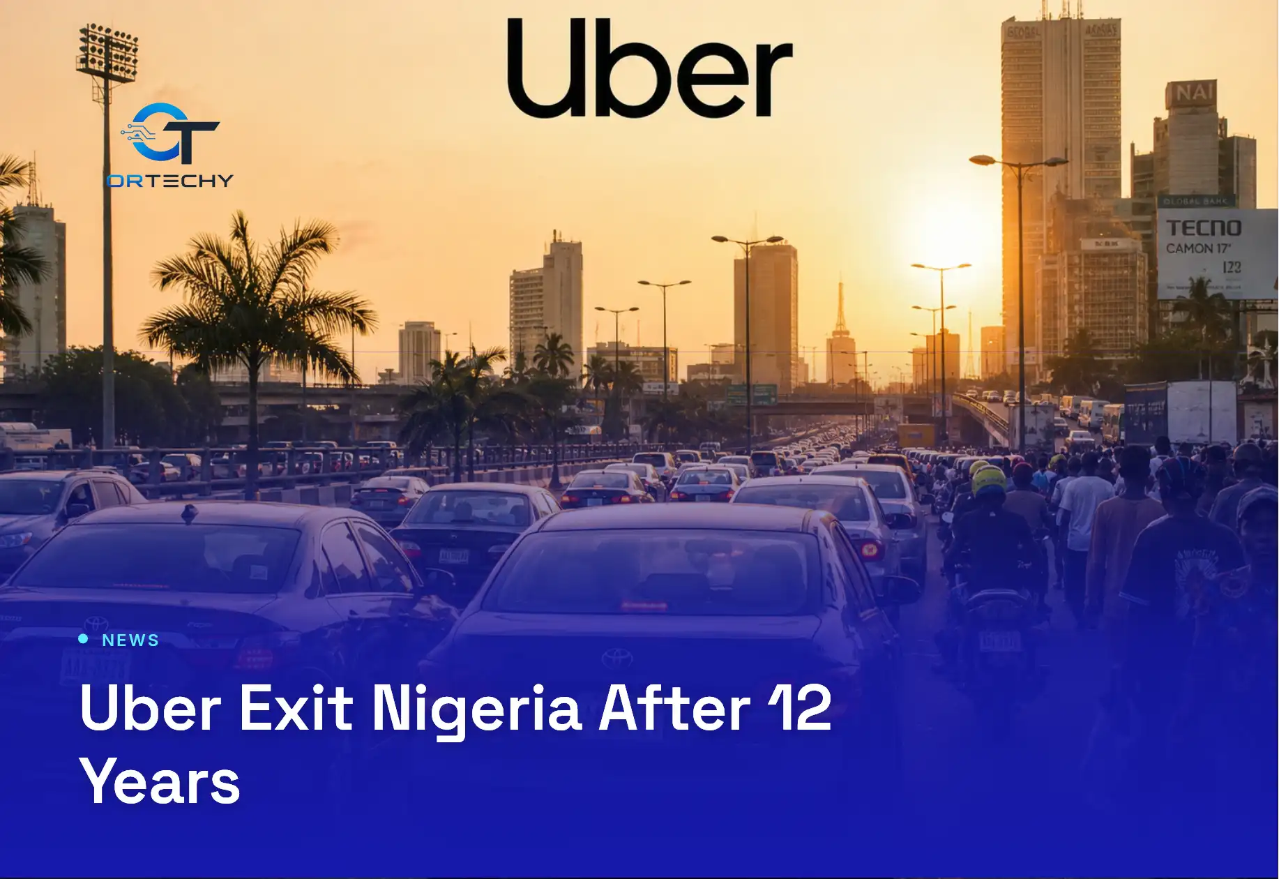 Traffic on a busy Lagos street at golden hour.