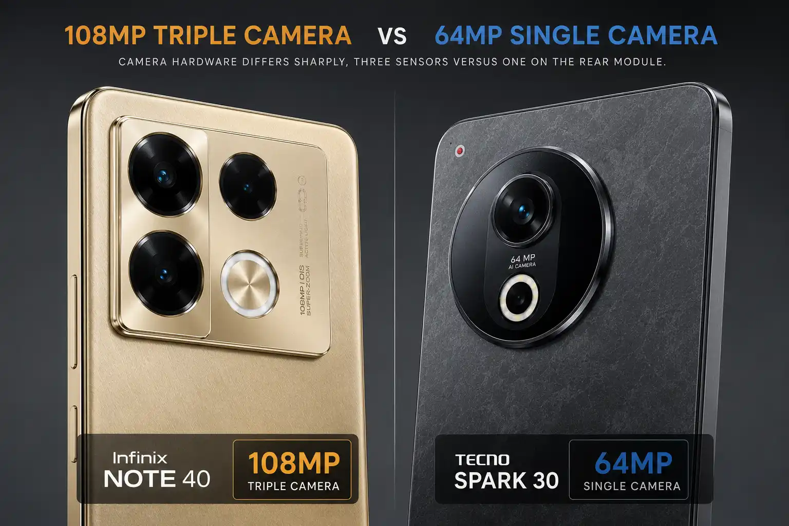 Infinix Note 40 108MP camera vs Tecno Spark 30 64MP camera module