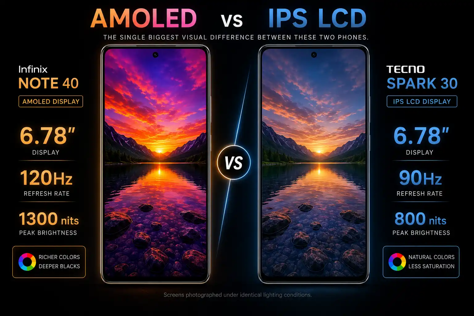Infinix Note 40 AMOLED vs Tecno Spark 30 IPS LCD display comparison