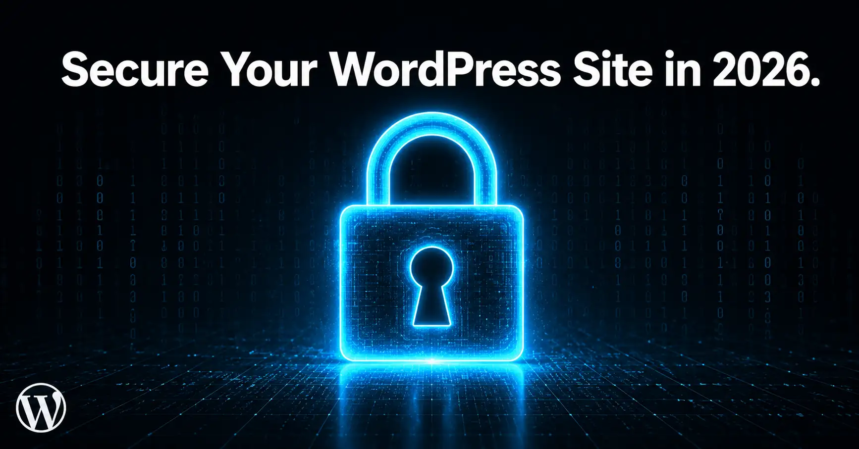 How to secure a WordPress website in 2026 — padlock graphic representing WordPress security hardening steps
