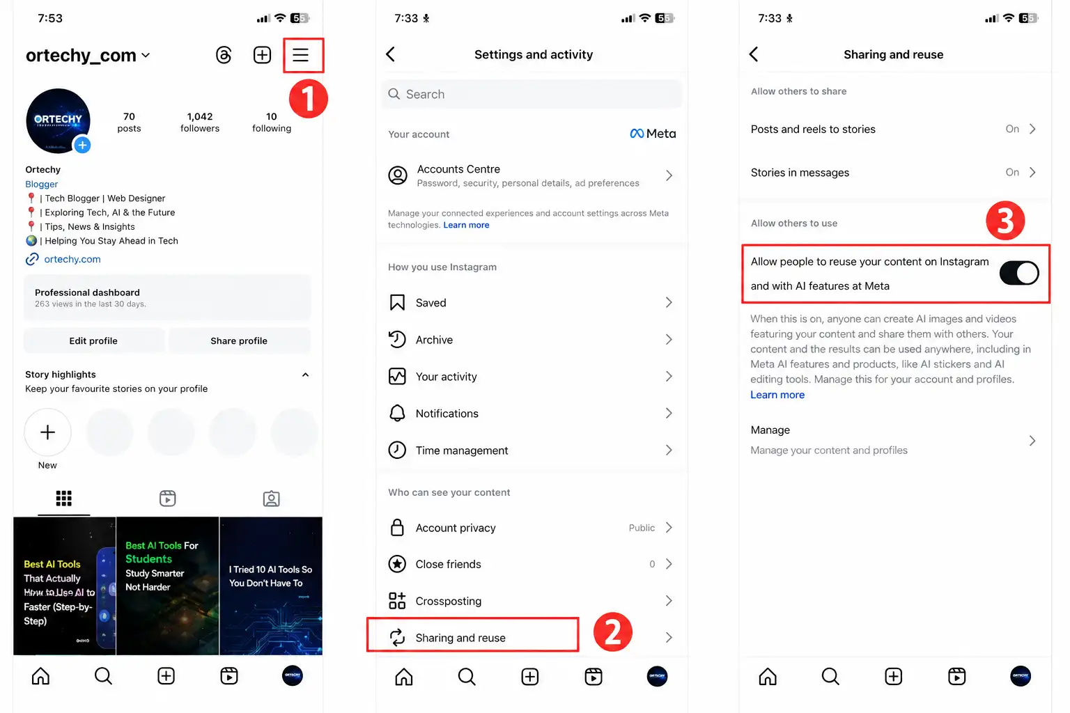 Instagram Sharing and reuse setting to opt out of Meta Muse Image