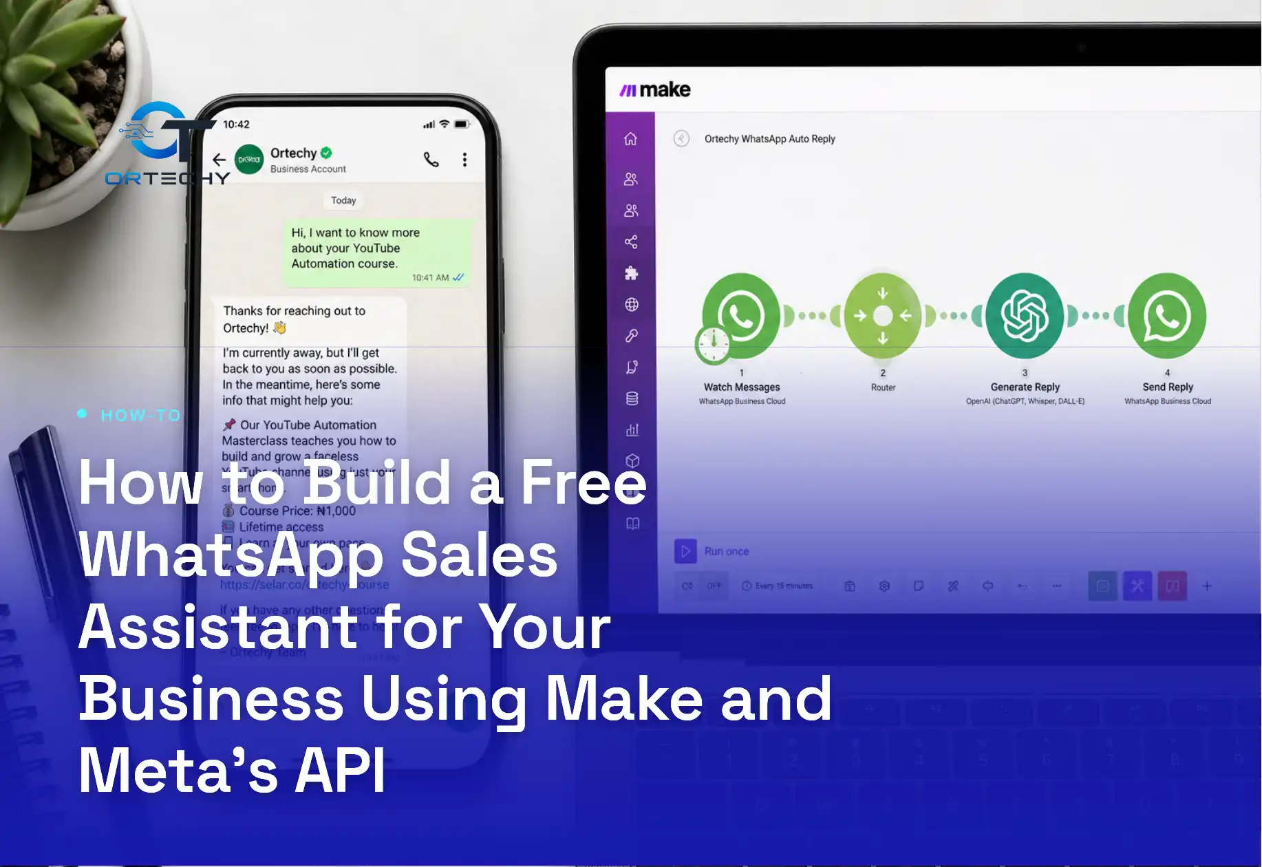 Building a WhatsApp automated sales assistant with Make's visual workflow builder and Meta's Cloud API.