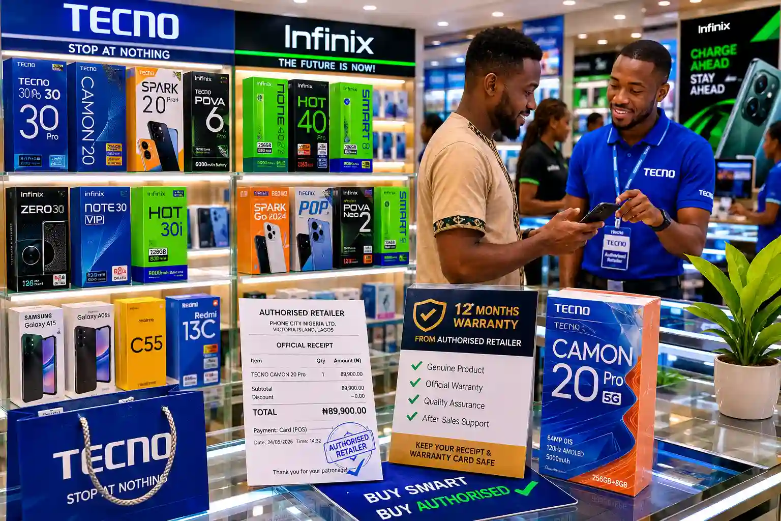 Authorised phone retailer in Nigeria selling sealed budget Android phones with manufacturer warranty 2026