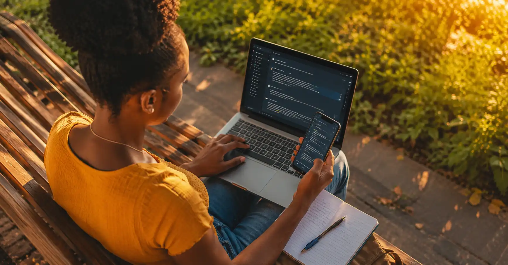 African university student using free AI tools for students in Africa on a laptop outdoors