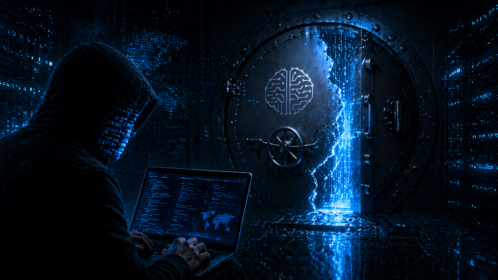 Anthropic Mythos AI security breach illustration showing a cracked digital vault representing unauthorized access to the Claude Mythos Preview cybersecurity tool