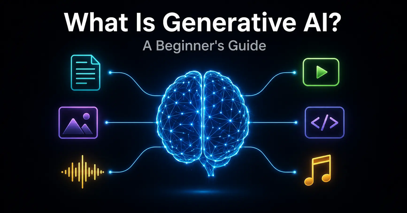 What is generative AI illustrated with a neural network producing text, images, audio, video and code outputshttps://aiindex.stanford.edu/