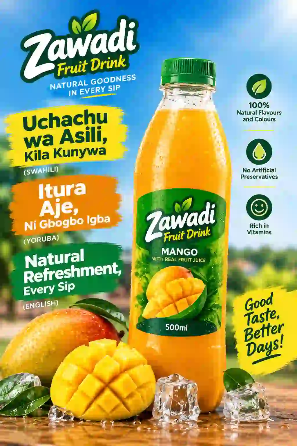 Example poster showing Nano Banana Pro rendering Swahili and Yoruba text accurately