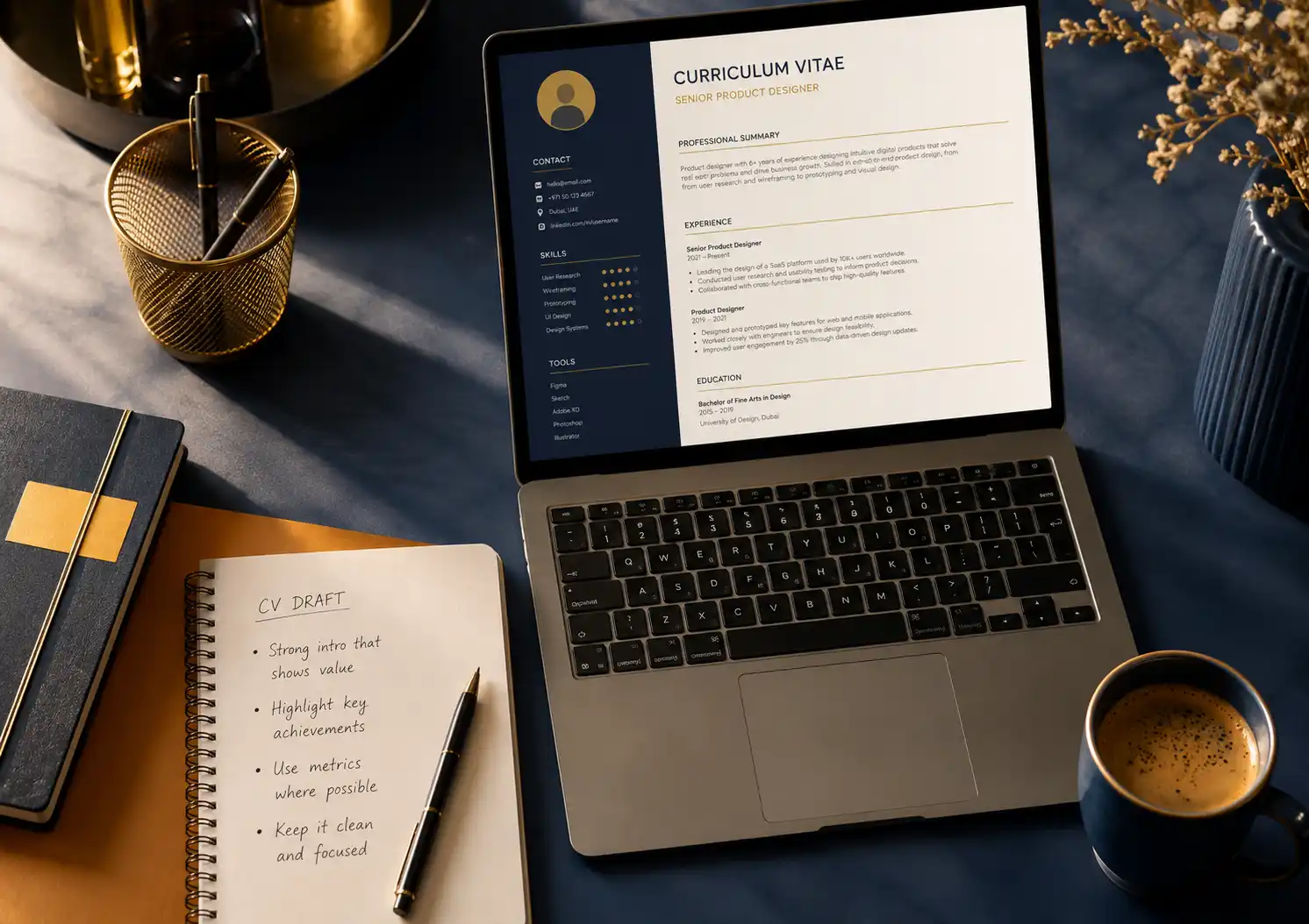 Professional editing a ChatGPT drafted CV, email, and proposal on a laptop