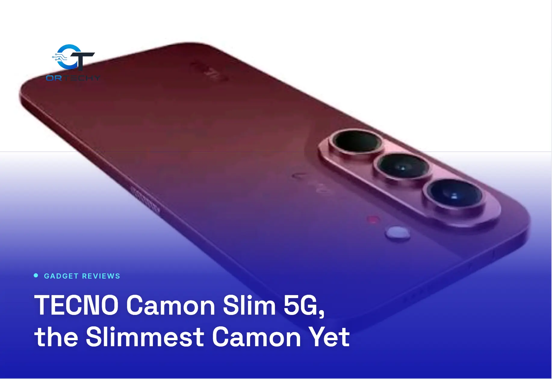 TECNO Camon Slim 5G smartphone in burgundy red showing its ultra-slim 6.4mm profile
