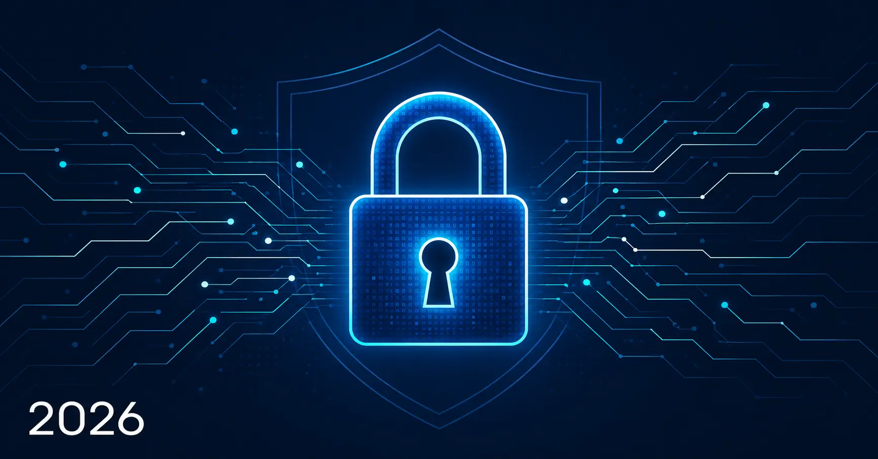Digital padlock on dark blue background representing cybersecurity habits to follow in 2026
