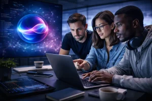 Apple Siri AI upgrade 2026 showing Siri interface on iPhone screen with AI intelligence visual elements