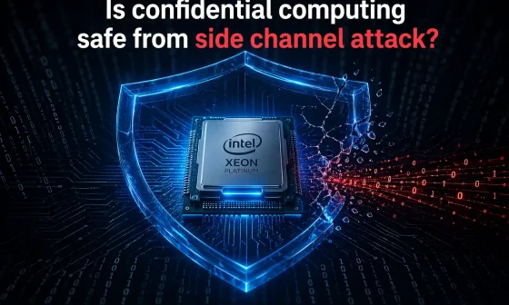 Is confidential computing safe from side-channel attacks illustration showing a cracking TEE security shield around a CPU chip representing TEE.Fail vulnerability in Intel SGX and AMD SEV-SNP